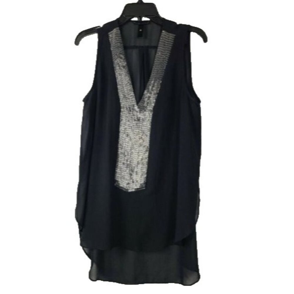 AQUA Womens Sleeveless Beaded Top‎ Large Black Chiffon Glam Whimsygoth